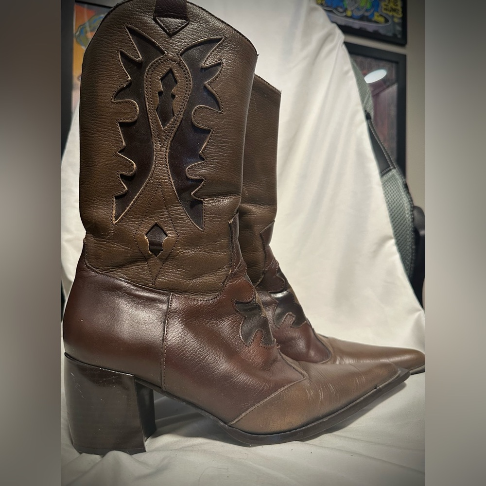 Pointy toe Leather Cowboy Boots